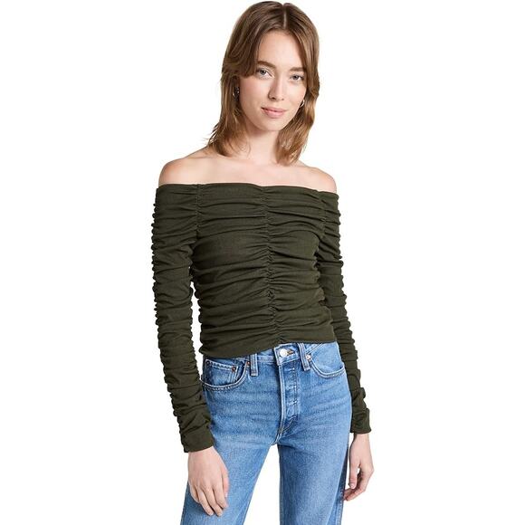 New Line & Dot Billie Off Shoulder Top in Olive Size S - Picture 1 of 8
